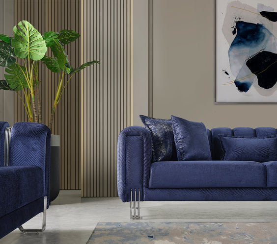 Santana Navy Velvet Sofa & Loveseat