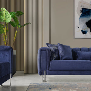 Santana Navy Velvet Sofa & Loveseat