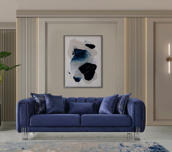 Santana Navy Velvet Sofa & Loveseat