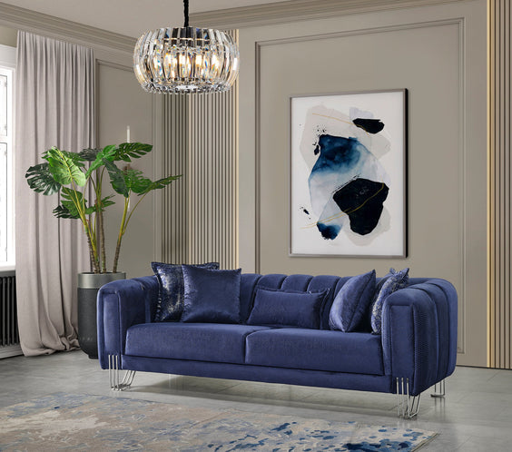 Santana Navy Velvet Sofa & Loveseat