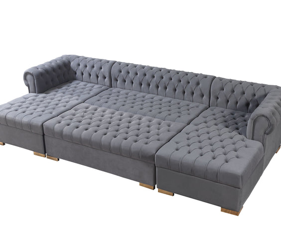 Lauren Gray Velvet Rectangle Ottoman