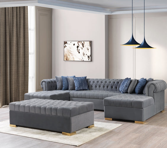 Lauren Gray Velvet Rectangle Ottoman