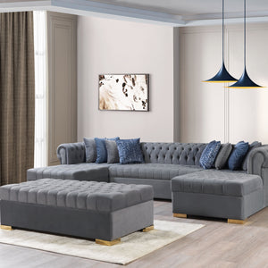Lauren Gray Velvet Rectangle Ottoman