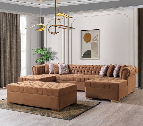 Lauren Mocha Velvet Rectangle Ottoman