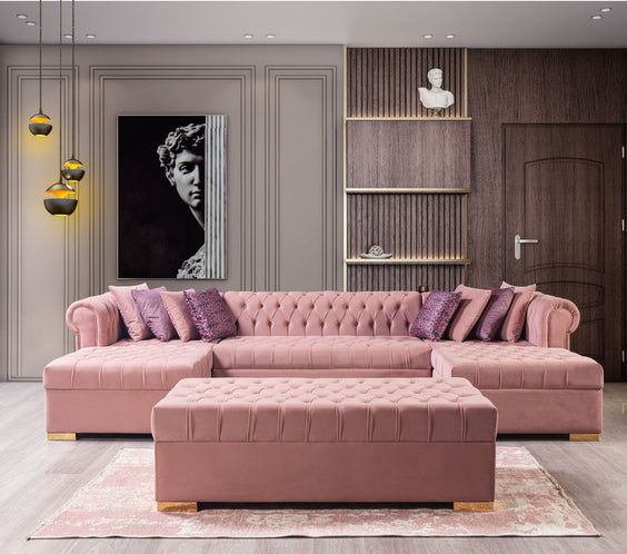 Lauren Pink Velvet Double Chaise Sectional