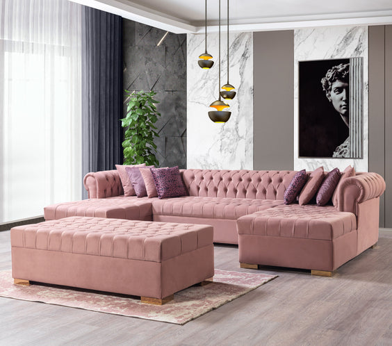 Lauren Pink Velvet Double Chaise Sectional