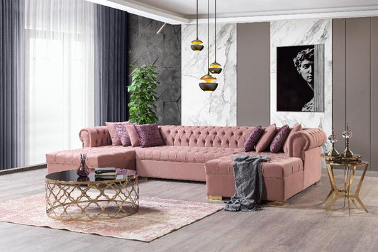 Lauren Pink Velvet Double Chaise Sectional