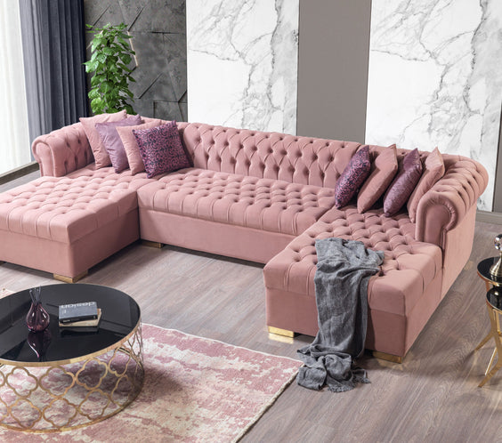 Lauren Pink Velvet Double Chaise Sectional
