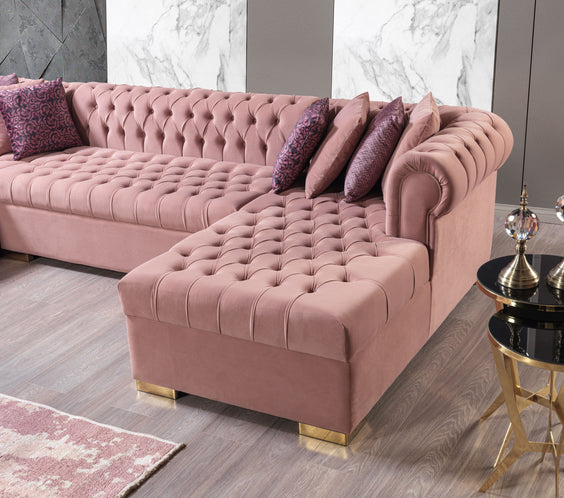 Lauren Pink Velvet Double Chaise Sectional