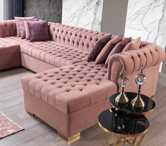 Lauren Pink Velvet Double Chaise Sectional