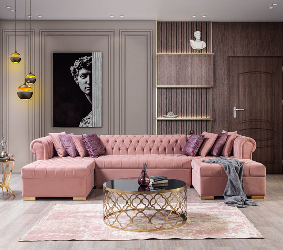 Lauren Pink Velvet Double Chaise Sectional