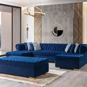 Lauren Navy Velvet Rectangle Ottoman
