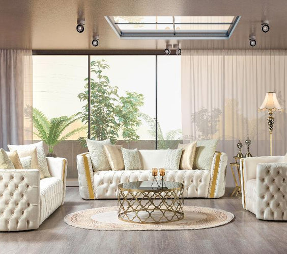 Fanci Ivory Velvet Sofa & Loveseat