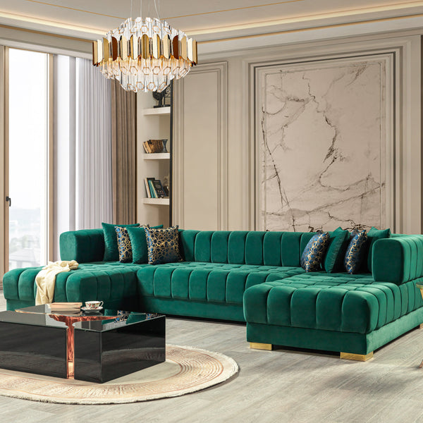 Ariana Green Velvet Double Chaise Sectional