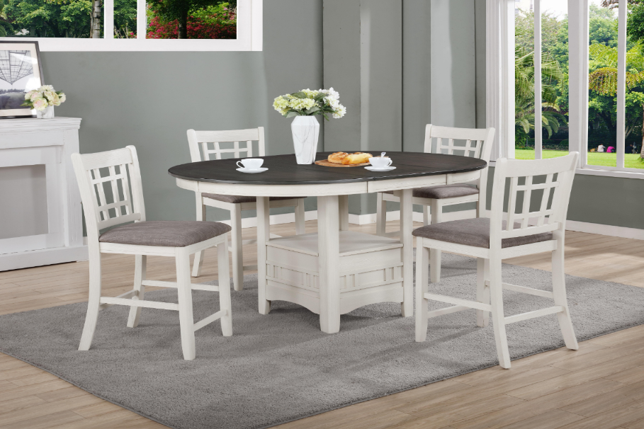 Hartwell Chalk Gray Modern Wood Oval Extendable Counter Height Dining Room Set