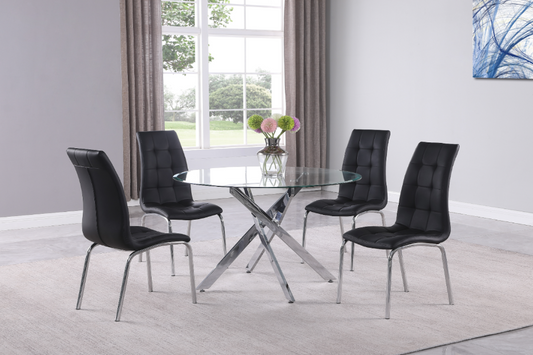 Jetta Black Sleek And Modern Contemporary Round Glass Dining Room Set