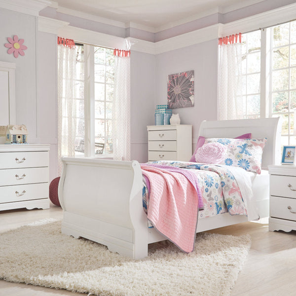 Anarasia White Twin Sleigh Bed - SET | B129-63 | B129-82 | B129-62 - Nova Furniture