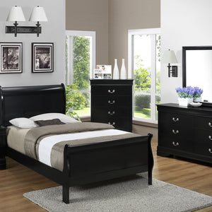 Louis Philip Black Finish Modern Smooth Contemporary Sleigh Bedroom Set