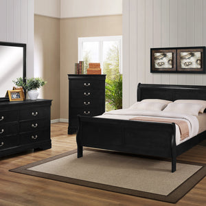 Louis Philip Black Finish Modern Smooth Contemporary Sleigh Bedroom Set