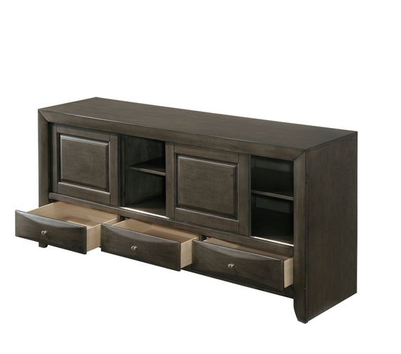 Emily Gray Oak Sleek Contemporary Modern Transitional Storage Platform Bedroom Set