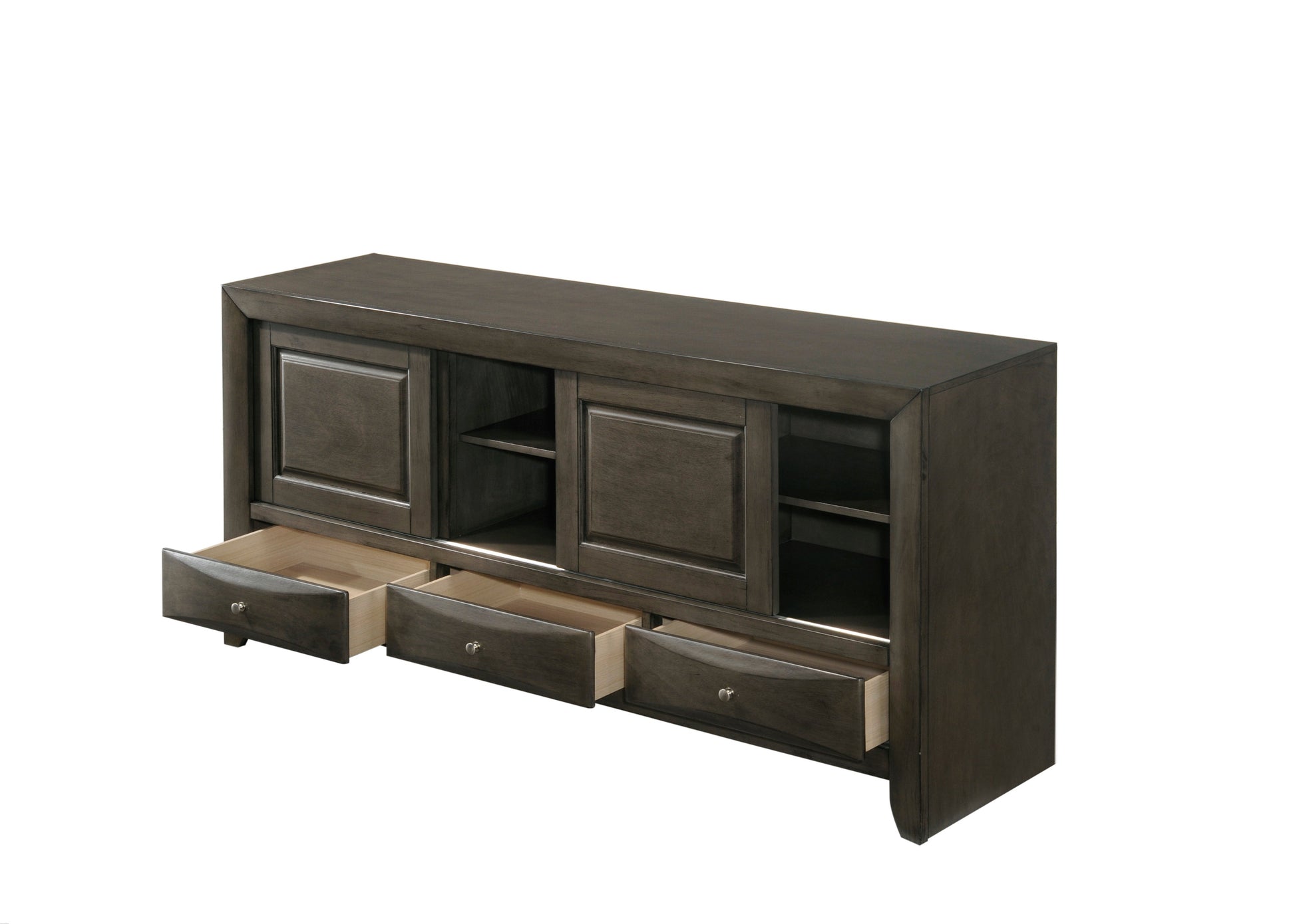 Emily Gray Oak Sleek Contemporary Modern Transitional Storage Platform Bedroom Set