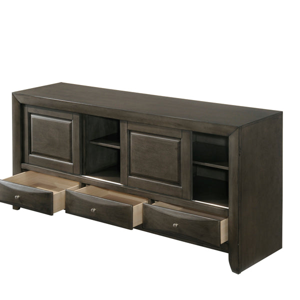 Emily Gray Oak Sleek Contemporary Modern Transitional Storage Platform Bedroom Set