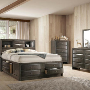 Emily Gray Oak Sleek Contemporary Modern Transitional Storage Platform Bedroom Set