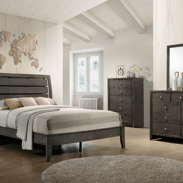 Evan Gray Finish Contemporary Modern Wood Upholstered Panel Bedroom Set