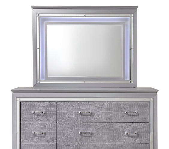 Lillian Silver Sleek Contemporary LED Fabric Upholestered Tufted Bedroom Set