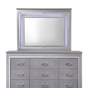 Lillian Silver Sleek Contemporary LED Fabric Upholestered Tufted Bedroom Set