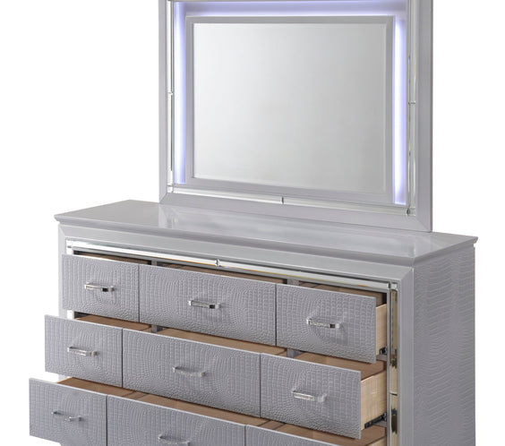 Lillian Silver Sleek Contemporary LED Fabric Upholestered Tufted Bedroom Set