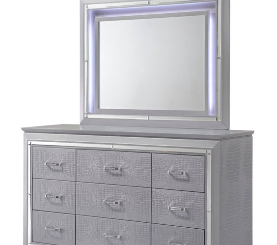 Lillian Silver Sleek Contemporary LED Fabric Upholestered Tufted Bedroom Set