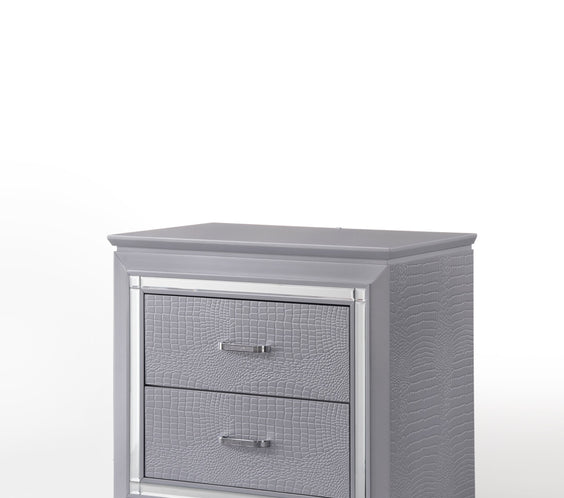 Lillian Silver Sleek Contemporary LED Fabric Upholestered Tufted Bedroom Set