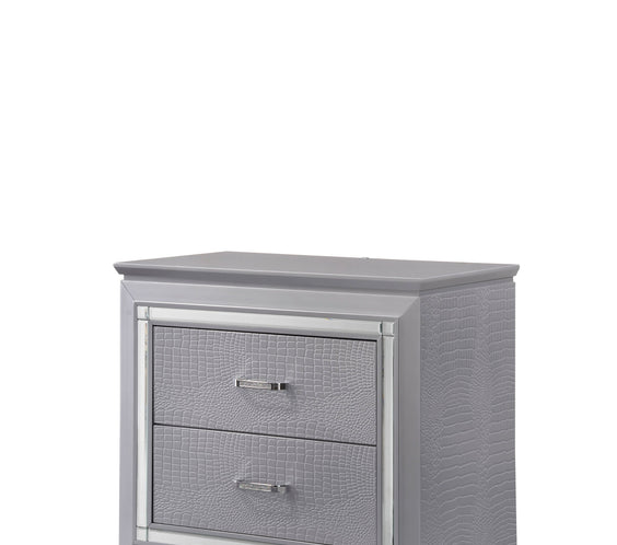 Lillian Silver Sleek Contemporary LED Fabric Upholestered Tufted Bedroom Set