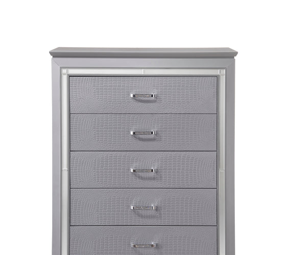 Lillian Silver Sleek Contemporary LED Fabric Upholestered Tufted Bedroom Set