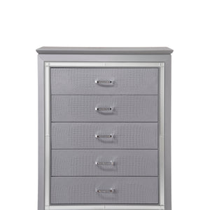 Lillian Silver Sleek Contemporary LED Fabric Upholestered Tufted Bedroom Set