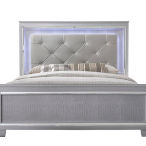 Lillian Silver Sleek Contemporary LED Fabric Upholestered Tufted Bedroom Set