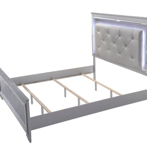 Lillian Silver Sleek Contemporary LED Fabric Upholestered Tufted Bedroom Set