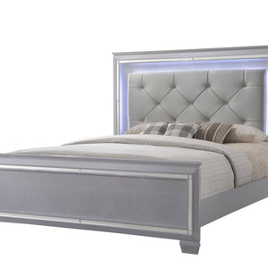 Lillian Silver Sleek Contemporary LED Fabric Upholestered Tufted Bedroom Set