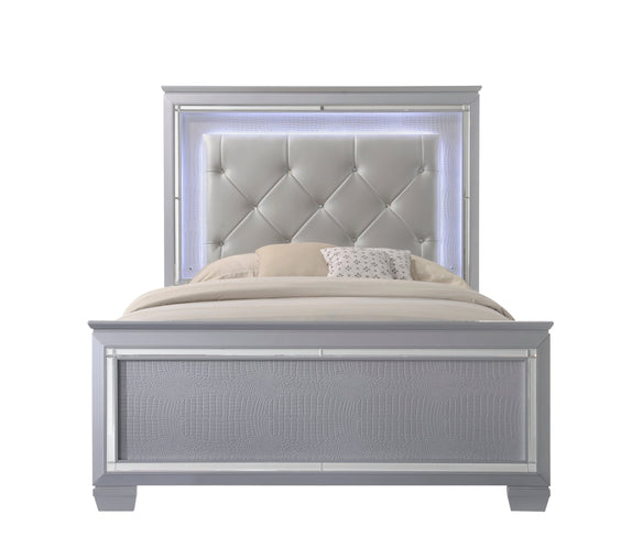 Lillian Silver Sleek Contemporary LED Fabric Upholestered Tufted Bedroom Set