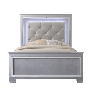 Lillian Silver Sleek Contemporary LED Fabric Upholestered Tufted Bedroom Set
