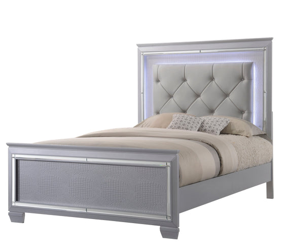 Lillian Silver Sleek Contemporary LED Fabric Upholestered Tufted Bedroom Set