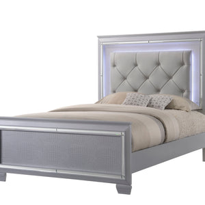 Lillian Silver Sleek Contemporary LED Fabric Upholestered Tufted Bedroom Set