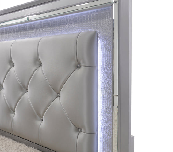 Lillian Silver Sleek Contemporary LED Fabric Upholestered Tufted Bedroom Set