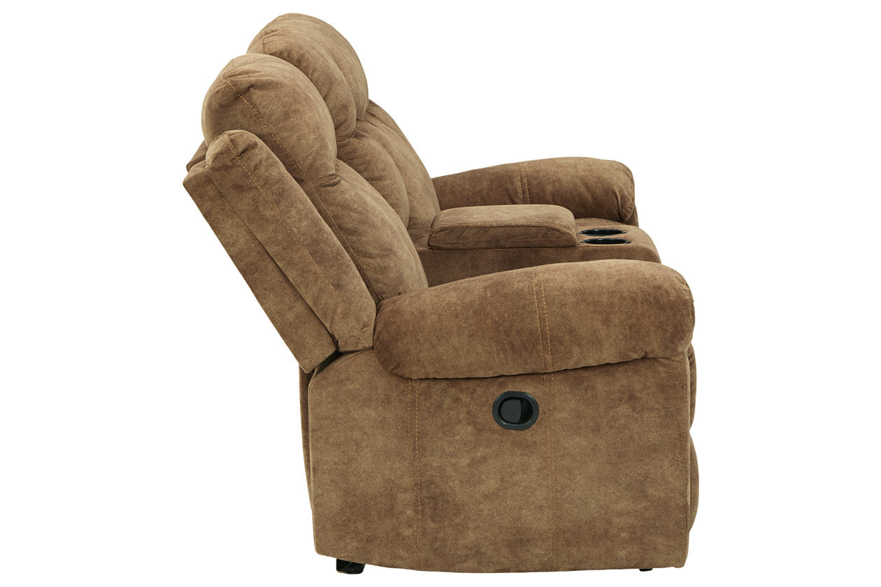 HuddleUp Nutmeg Glider Reclining Loveseat with Console Moda Home