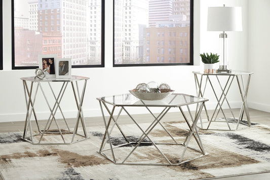 Madanere Chrome Modern Contemporary Metal And Glass Hexagonal Occasional Tables