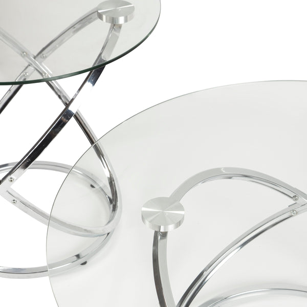Hollynyx Chrome Modern Contemporary Metal And Glass Round Occasional Tables