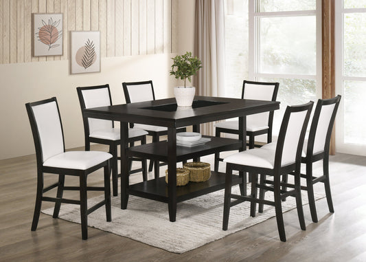 Condor White Modern Solid Wood Faux Leather Counter Height Dining Table & 6 Chairs Set