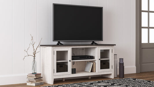 Dorrinson Antique White Modern Transitional Wood TV Stand With Storage With Glass Doors