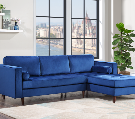 Roxy Blue Modern Contemporary Solid Wood Velvet Sectional